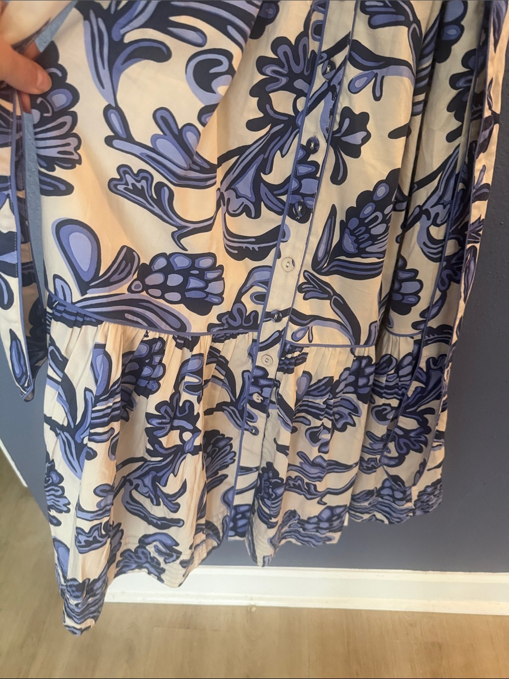 Elizabeth and James Cream Maxi Dress with Blue Floral Print - Picture 6 of 9